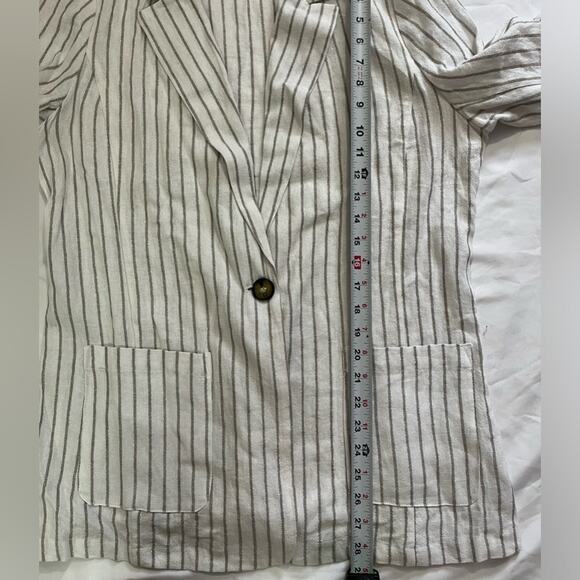 H by Halston V-Neck Linen Blend Sliver Stripes Metallic Pocket Blazer Size L - Picture 9 of 9